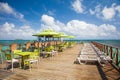 Wooden deck in San Andres Island beach in the caribbean