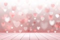 Wooden deck or terrace with heart blurred background used for greeting card, wedding card, wallpaper, celebration with sweet and