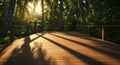 Wooden Deck In Tropical Palm Forest At Sunset Royalty Free Stock Photo