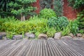 Wooden decking and plant with wall garden decorative