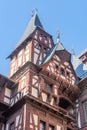 Wooden decoration of peles castle towers in Romania Royalty Free Stock Photo