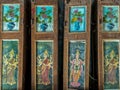 wooden Decorative Door painted with Goddess on ceremonial Procession of Brahma\'s Temple