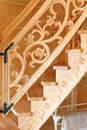 Wooden, decorative hand carved staircase detail