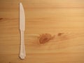 Wooden degradable knife on a wooden surface. Concept Ecology and recycle issue