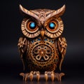 wooden design owl on black background generative AI Royalty Free Stock Photo