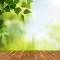 Wooden desk against beauty natural backgrounds