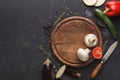 Wooden desk with vegetables on brown background Royalty Free Stock Photo