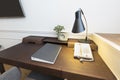 Wooden desk prepared to work Royalty Free Stock Photo