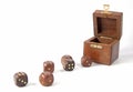 Wooden dice and box Royalty Free Stock Photo