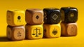 Wooden Dice with Symbols for Game or Storytelling Royalty Free Stock Photo