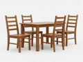 Wooden dining table and chairs set isolated on white background Royalty Free Stock Photo