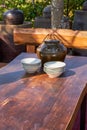 Wooden dining table and stools in traditional Chinese village Royalty Free Stock Photo