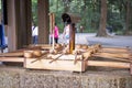 Wooden Dipper use to purify the body before visiting a shrine to worship ,that call in Japanese temizuya.