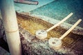 The wooden dippers at a purification basin at a shrine