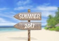 Wooden direction sign with summer 2017 Royalty Free Stock Photo