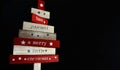 Wooden directional boards with Christmas saying written on them