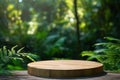 Wooden Display Plinth in Lush Garden