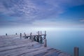Wooden dock in blue morning Royalty Free Stock Photo