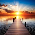 Wooden Dock With Morning Sunbeams