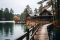 Wooden dock next to large body of water