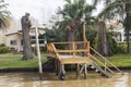 Wooden dock seen from boat in the Delta del Parana, Tigre Buenos Aires Argentina Royalty Free Stock Photo