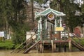 Wooden dock seen from boat in the Delta del Parana, Tigre Buenos Aires Argentina