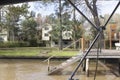 Wooden dock seen from boat in the Delta del Parana, Tigre Buenos Aires Argentina Royalty Free Stock Photo