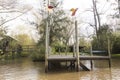 Wooden dock seen from boat in the Delta del Parana, Tigre Buenos Aires Argentina Royalty Free Stock Photo