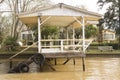 Wooden dock seen from boat in the Delta del Parana, Tigre Buenos Aires Argentina Royalty Free Stock Photo