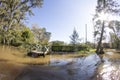 Wooden dock seen from boat in the Delta del Parana, Tigre Buenos Aires Argentina Royalty Free Stock Photo