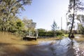 Wooden dock seen from boat in the Delta del Parana, Tigre Buenos Aires Argentina Royalty Free Stock Photo