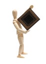 Wooden doll holding semiconductor Royalty Free Stock Photo
