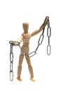 Wooden doll with silver chain Royalty Free Stock Photo
