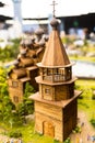 Wooden domes on an ancient church. The Grand-Mock Museum is the city of St. Petersburg.