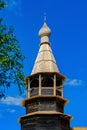 Wooden domes on timbered church in Velikiy Novgorod, Russia. Royalty Free Stock Photo