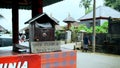 Wooden donation box standing on table