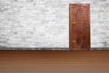 Wooden door background of old vintage White brick wall Royalty Free Stock Photo