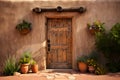 wooden door in beautiful pueblo style adobe home