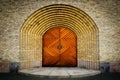 Wooden door on brick wall church in Copenhagen Royalty Free Stock Photo