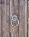 Wooden door bronze handle closeup
