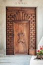 Wooden door. carved wooden door.