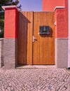 Wooden door, contemporary elegant house entrance