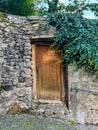 Wooden door on a cozy street of Bregenz upper town - Oberstadt Royalty Free Stock Photo