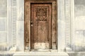 Wooden door embossed cross with ornament Royalty Free Stock Photo