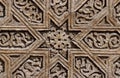 Wooden door floral pattern details of medieval Karakhanid`s tomb in Uzgen,Osh Region, Kyrgyzstan,unesco heritage site Royalty Free Stock Photo
