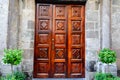 Wooden door with lock and knocker Royalty Free Stock Photo