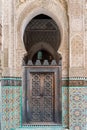 Wooden door in a Madrassa, Fez, Morocco Royalty Free Stock Photo