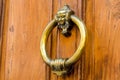 wooden door with metal knocker