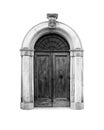 Wooden door in an old Italian house, isolated on white background, clipping path. Royalty Free Stock Photo