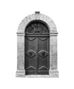 Wooden door in an old Italian house, isolated on white background, clipping path. Royalty Free Stock Photo